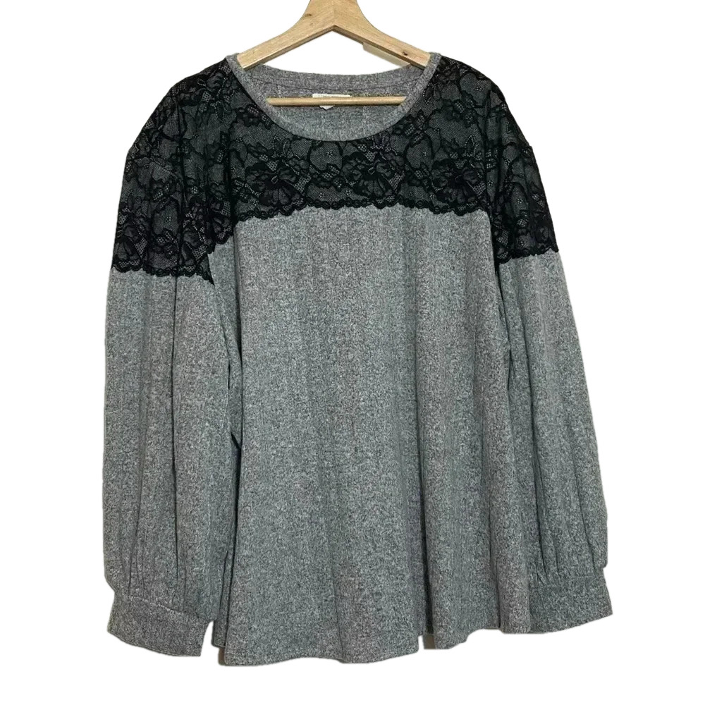 Maurices black  and gray long sleeve laced oversized crewneck blouse size 4X